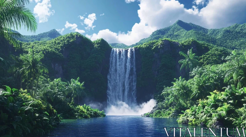 AI ART Serene Waterfall in Tropical Paradise