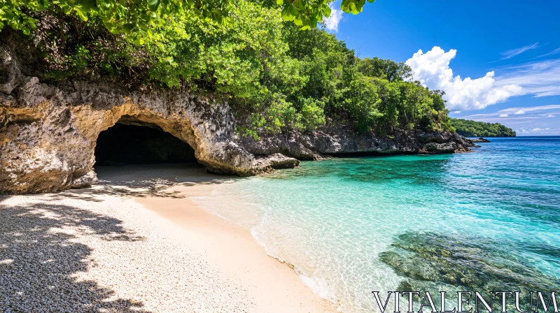 AI ART Turquoise Waters and Cave on a Sunny Beach