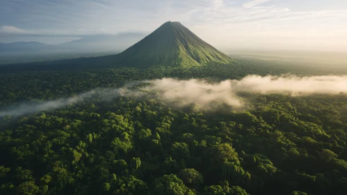 Majestic Mountain with Dense Forests and Mist