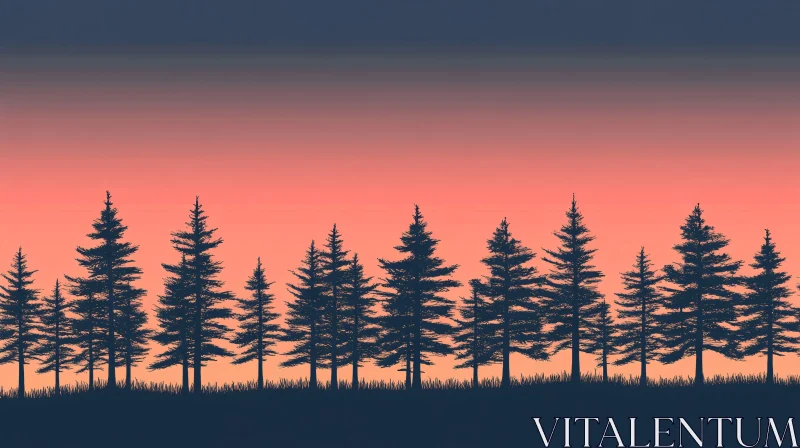 Forest Sunset with Silhouetted Pine Trees AI Image