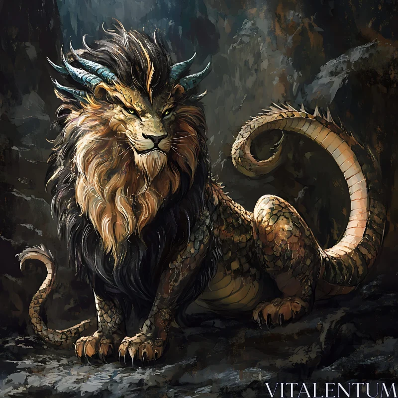 Fantasy Creature with Scales and Horns AI Image