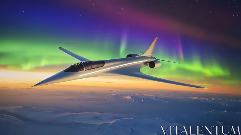 Modern Aircraft Soaring Amidst Aurora Borealis AI Image