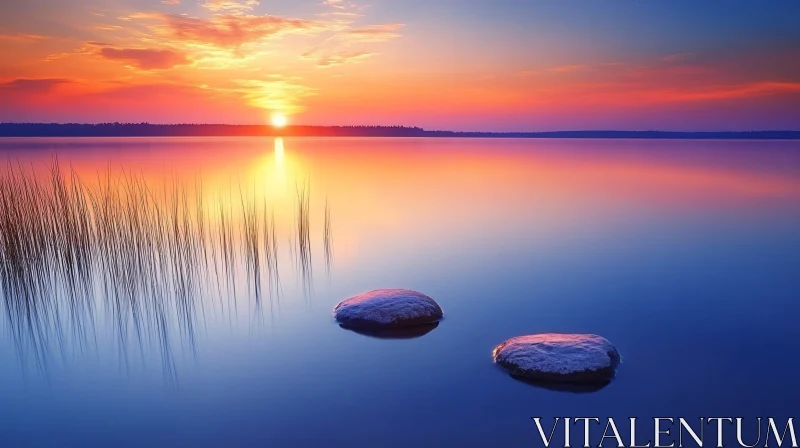 AI ART Serene Lake Sunset with Reflecting Colors