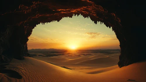 Sunset Over Desert Dunes from Cave