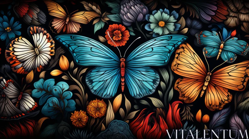 Colorful Butterflies in Floral Background: A Stained Glass Effect AI Image