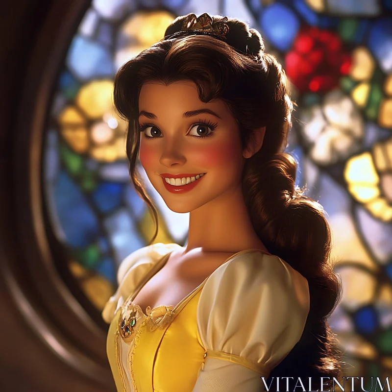 Beautiful Animated Princess in Yellow Gown AI Image