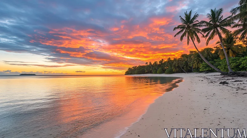 Idyllic Sunset at a Tropical Beach AI Image