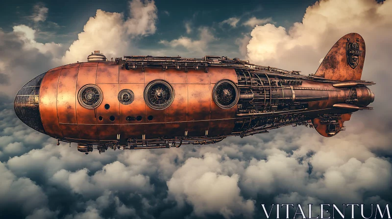 Mechanical Airship in Cloudy Sky AI Image