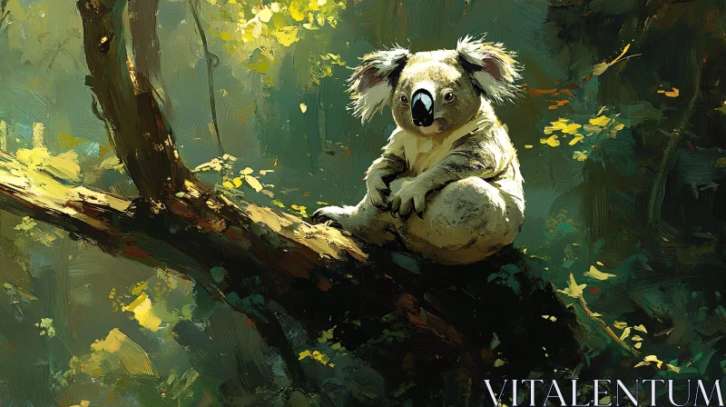 Koala Resting on a Sunlit Tree AI Image