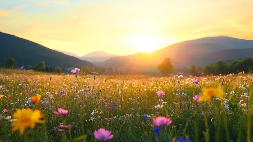 Sunset Over a Wildflower Meadow