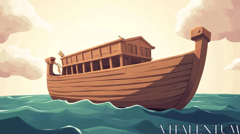 Serene Scene of Wooden Boat AI Image