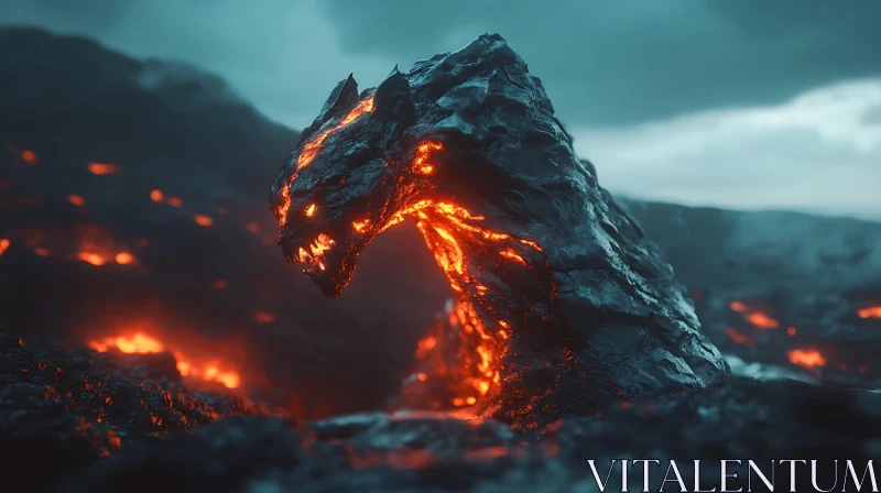 Lava Beast in Surreal Night Scene AI Image