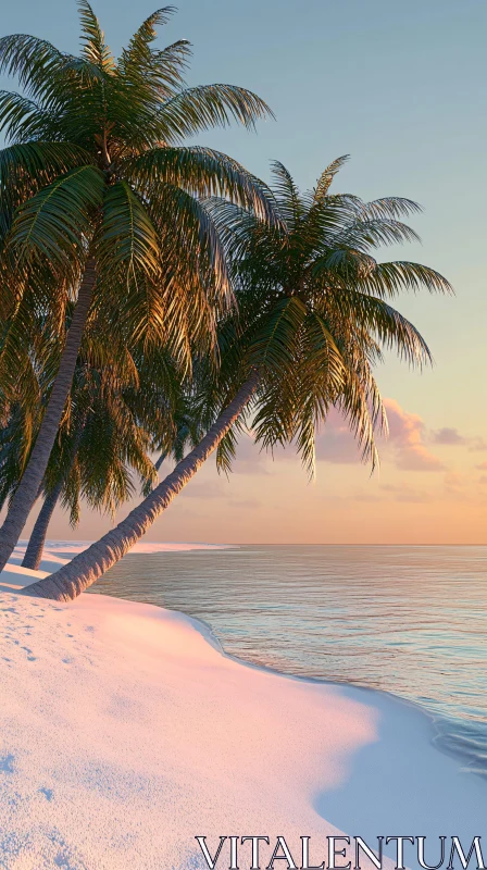 Serene Sunset on a Tropical Beach AI Image