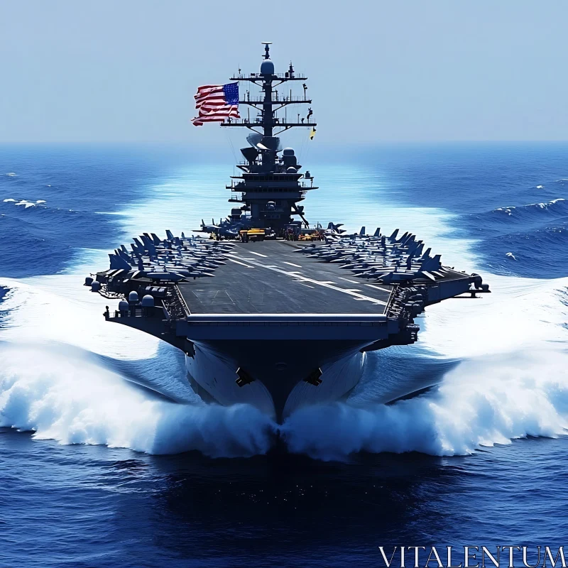 Powerful Navy Warship Navigating Blue Waters AI Image