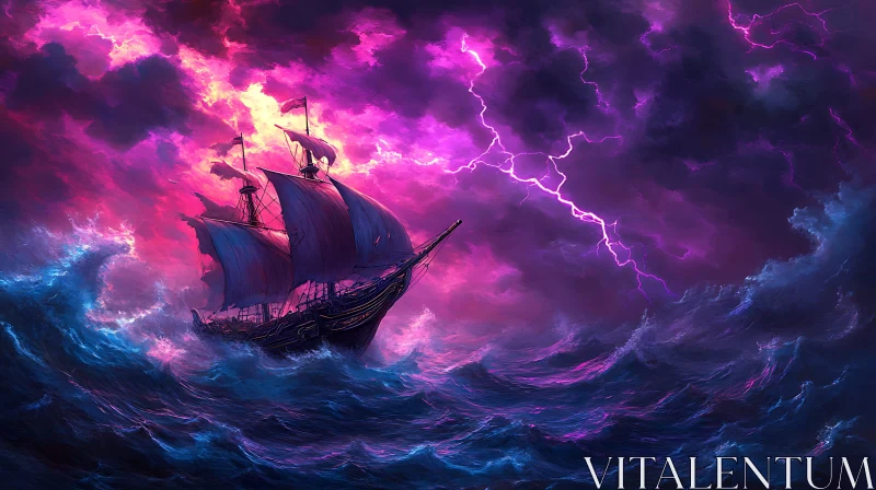 Ocean Tempest with Stormy Clouds and Ship AI Image