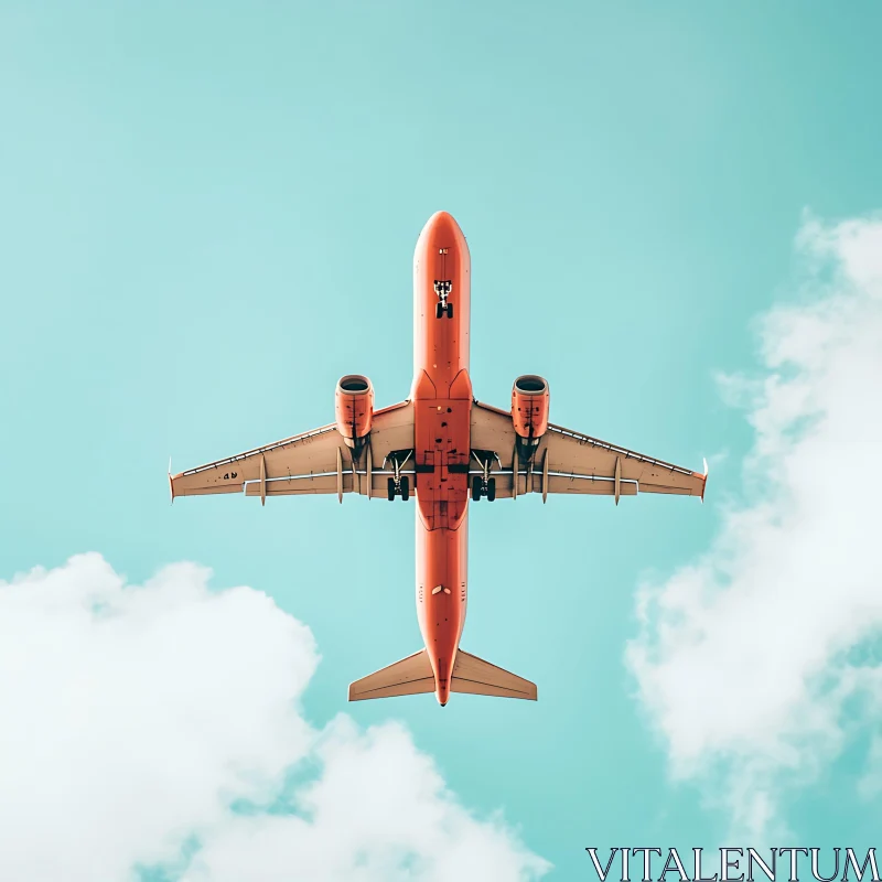 Red Plane Soaring in Clear Sky AI Image