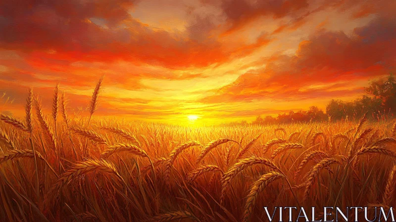 Sunset Over a Golden Harvest Field AI Image