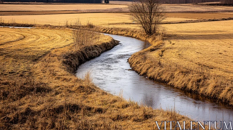 AI ART Serene River Meandering Through Fields