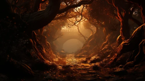 Fantasy-Inspired Dark Forest Landscape Illustration