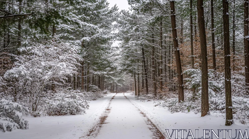 Snowy Pine Forest Path AI Image