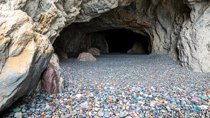 Rocky Cave with Multicolored Pebbles AI Image