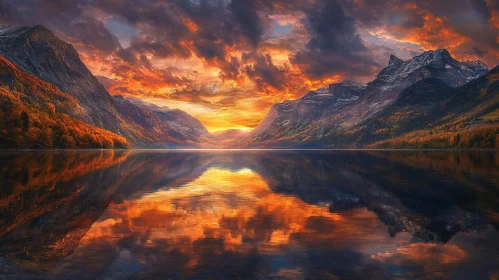 Sunset Reflections on Mountain Lake