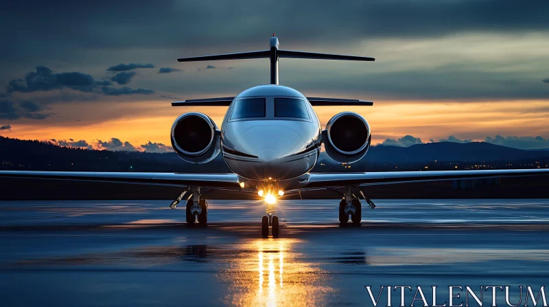 Luxurious Jet Ready for Takeoff at Dusk AI Image