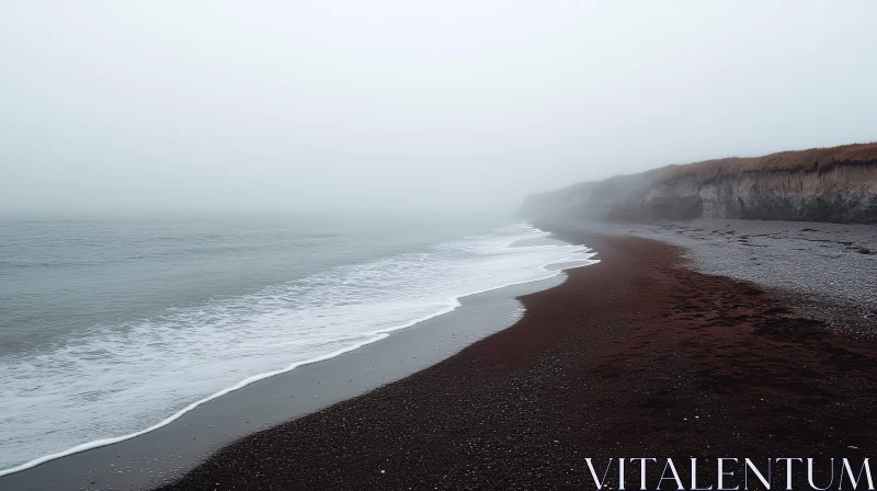 AI ART Foggy Beach with Rugged Cliffs