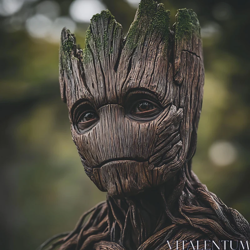 Wooden Forest Character with Expressive Eyes AI Image