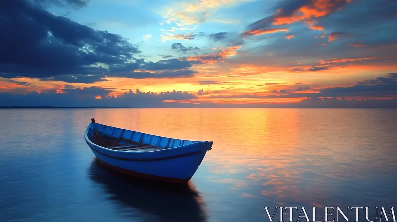 Tranquil Boat on Sunset Waters AI Image