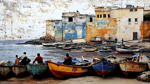 Seaside Village with Vibrant Boats