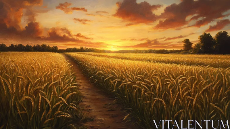 Golden Wheat Field at Dusk AI Image