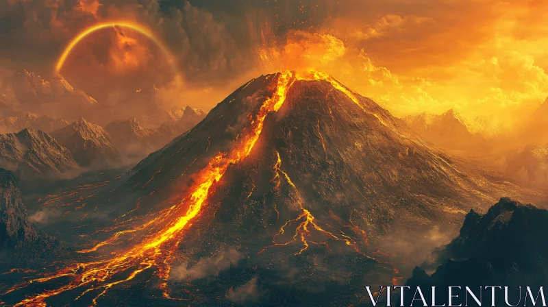 AI ART Lava Cascading Down an Erupting Volcano