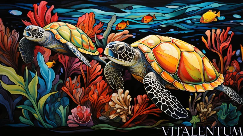 Neo-traditional Ocean Mural with Turtles AI Image