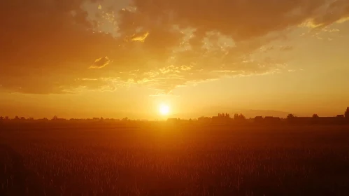 Sunset Over Serene Countryside Field