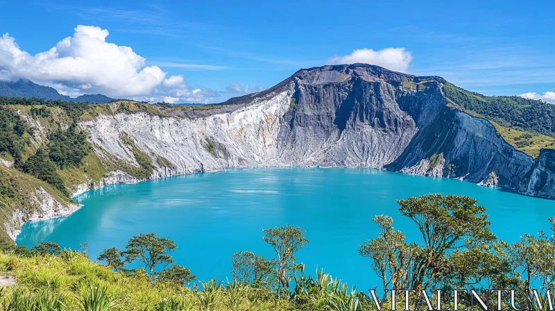 AI ART Serene Mountain Crater with Turquoise Waters