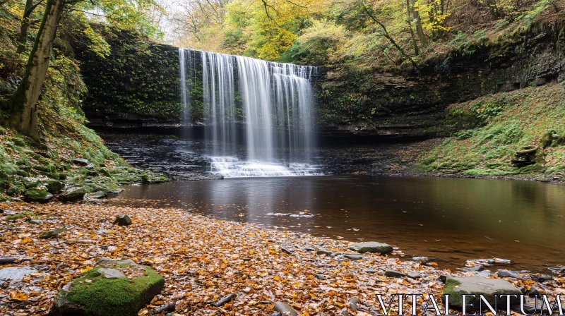 AI ART Tranquil Waterfall in an Autumn Forest