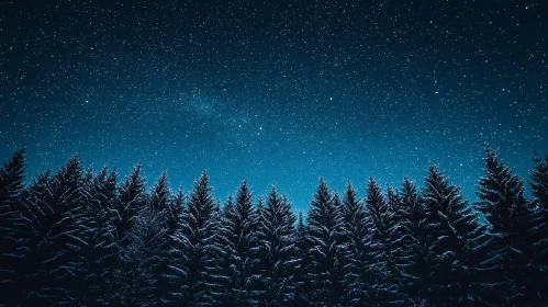 Starry Night in a Snowy Pine Forest