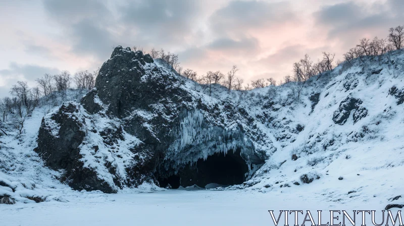 AI ART Frozen Cave in Snowy Winter Landscape