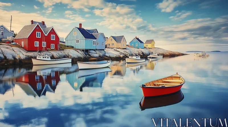 Serene Seaside Village with Reflections AI Image