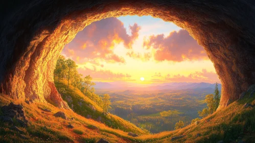 Golden Sunset through Cave Mouth