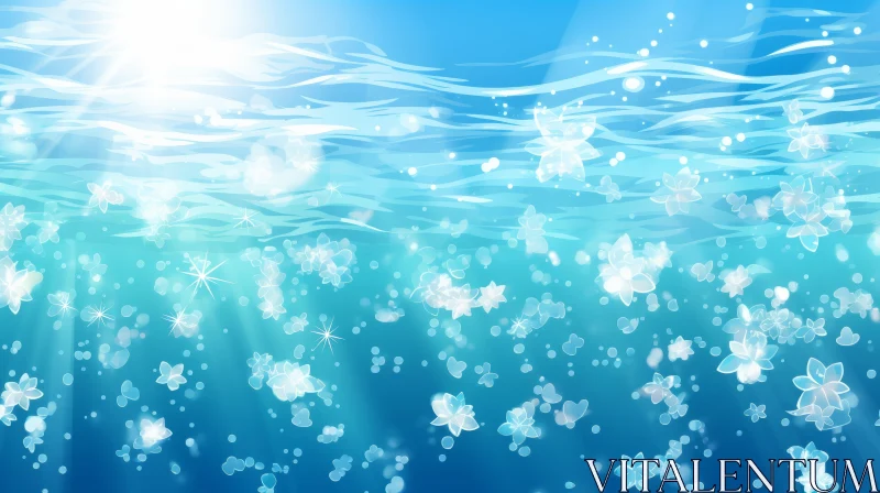 Sunlit Clouds and Tranquil Water: Sky-Blue Dreamscape with Diamond Dust AI Image