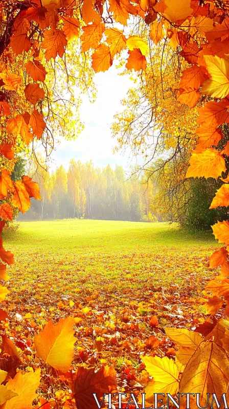 Autumn Leaves and Sunny Field AI Image