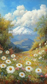 Snow-Capped Mountain and Flower-Painted Meadow