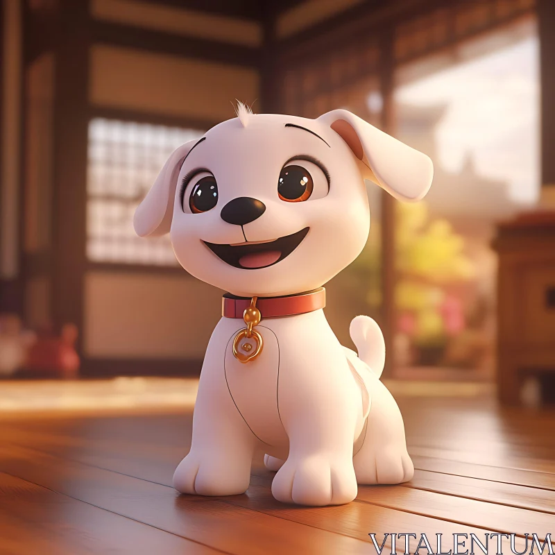 Cute Cartoon Puppy in Sunny Indoor Setting AI Image