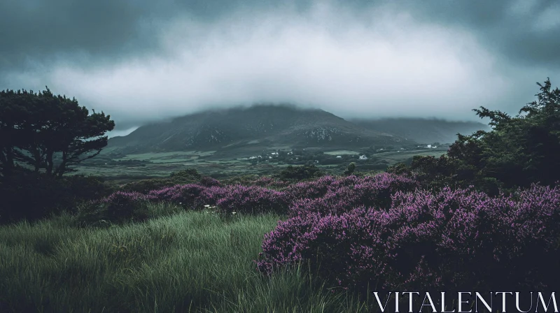 AI ART Ethereal Mountain View with Blooming Flowers