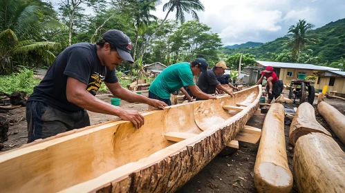 Traditional Canoe Construction in a Village