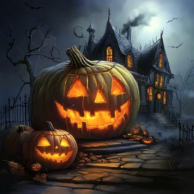 Haunted Halloween Night with Jack-o'-lanterns