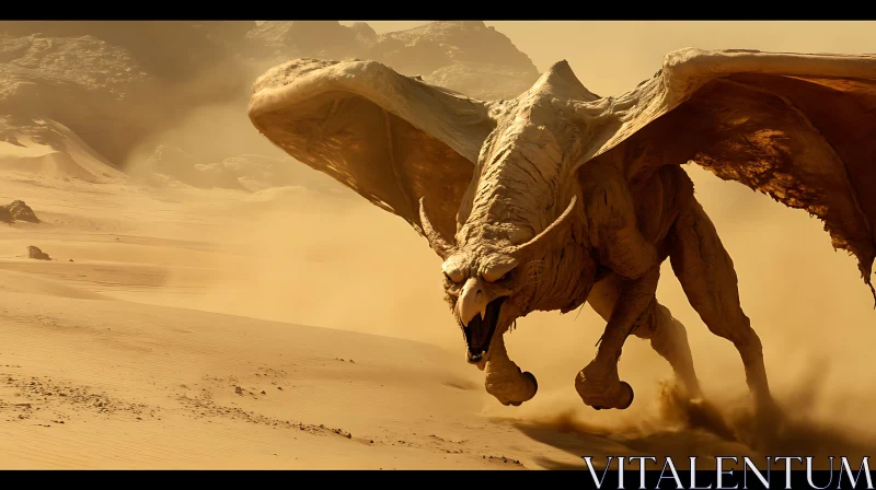 AI ART Majestic Desert Dragon Amidst a Sandstorm