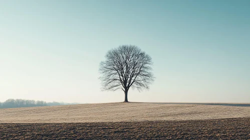 Lone Tree in a Chilly Open Field